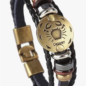 Unisex Hamoery Alloy Leather
Bracelet for Constellation Cancer Braided
Rope